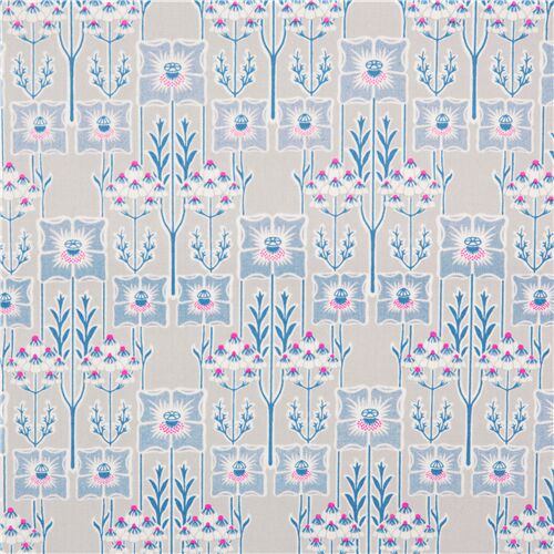 Tela mural art decó floral árboles gris azul Tela