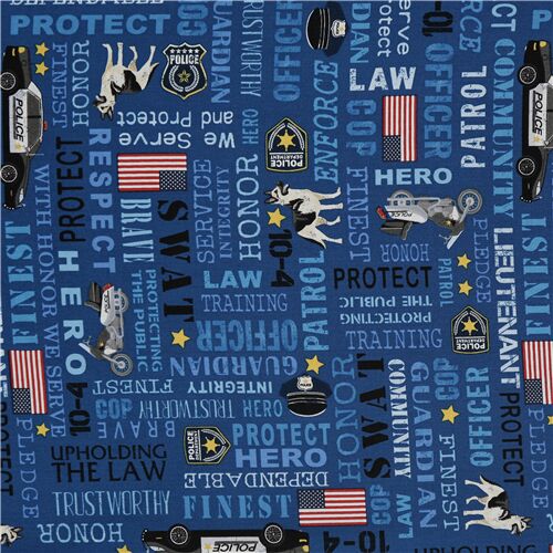 Everyday Heroes Police Phrases Icons Fabric