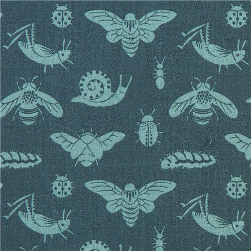 Tela orgánica de birch con insectos Bugs Tonal Blue bicho animal EE. UU. Tela