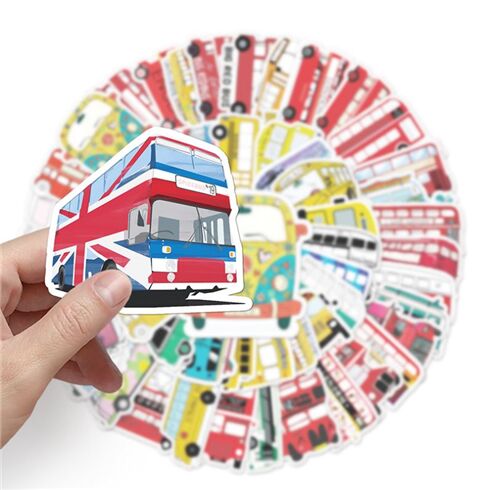 Bus 50 unique designs diecut stickers schoolbus London red vintage transport 2