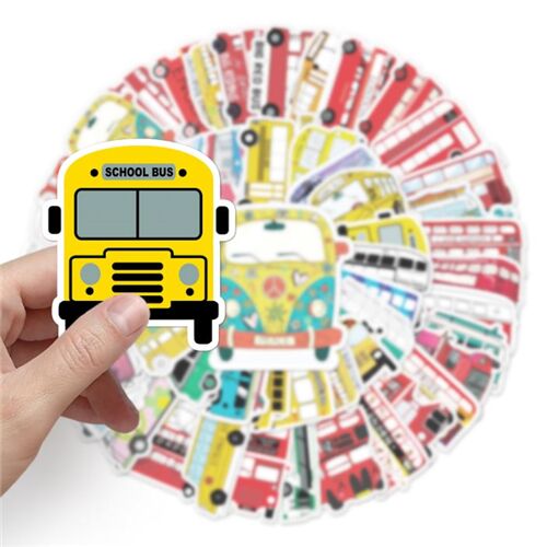 Bus 50 unique designs diecut stickers schoolbus London red vintage transport 3