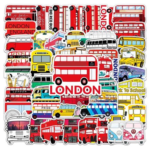 Bus 50 unique designs diecut stickers schoolbus London red vintage transport 6