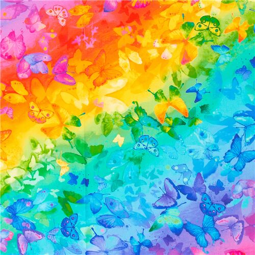 Stoff mit Schmetterlingen und Regenbogen diagonalen Streifen von Timeless Treasures Stoff