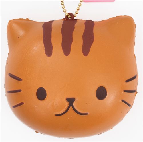 Cafe Sakura cat face brown with stripes bread bun squishy charm