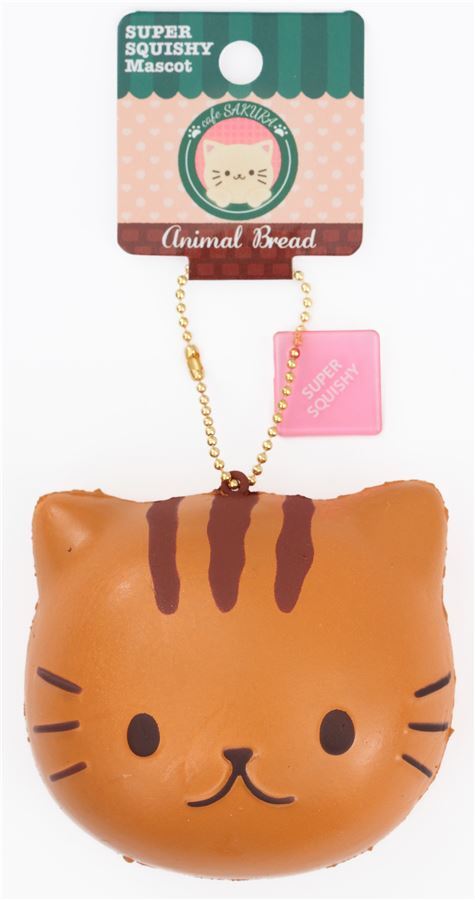 Cafe Sakura cat face brown with stripes bread bun squishy charm 4