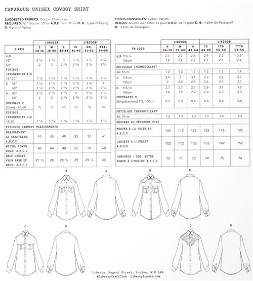 Patron de couture Chemisier Camargue Cowboy Shirt par Liberty Fabrics XL-XXXL 2