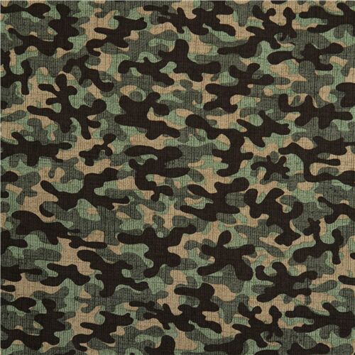 Tissu motif camouflage marron vert beige style arme Tissu
