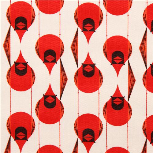 Cardinal Stagger red bird organic fabric birch Fabric