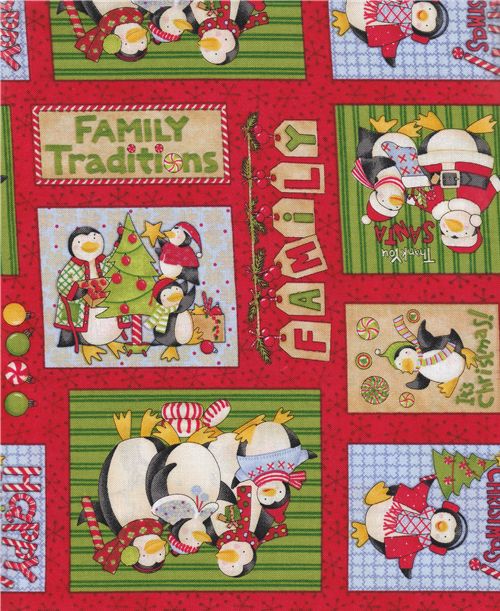 Christmas Fabric penguins as Santa Claus half yard 1