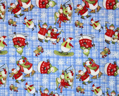 Christmas Fabric with many snowmen skiing half yard Tela
