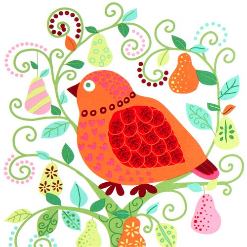 Christmas fabric bird pear tree ball par Michael Miller 1
