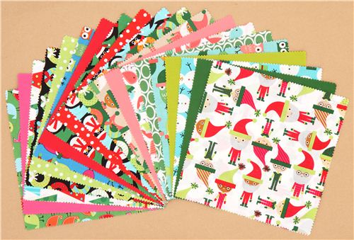 Lote cuadrados telas Navidad duende bho de Robert Kaufman