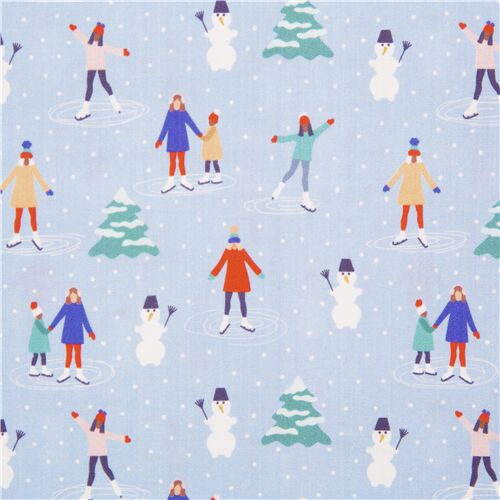 Wintertime Christmas Ice Skating Fabric