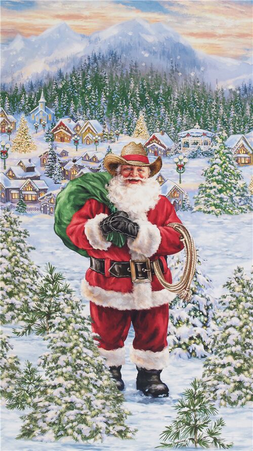 Weihnachtslandschaft Weihnachtsmann Hut Timeless Treasures Großmotiv Stoff