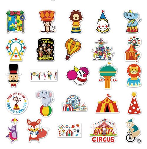 Paquete pegatinas troqueladas del circo 50 modelos distintos animal carpa feria 8