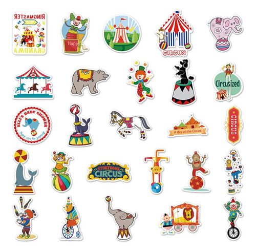 Paquete pegatinas troqueladas del circo 50 modelos distintos animal carpa feria 7