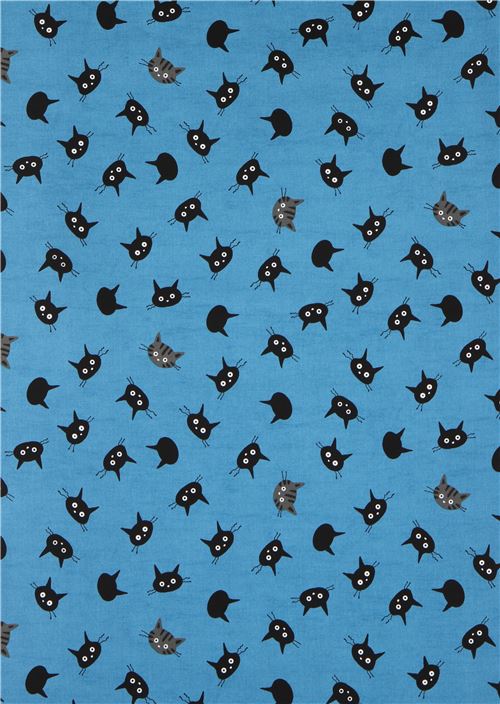 Blaues Oxfordgewebe mit Katzengesichtern 2