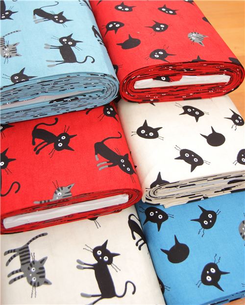 Blaues Oxfordgewebe mit Katzengesichtern 4