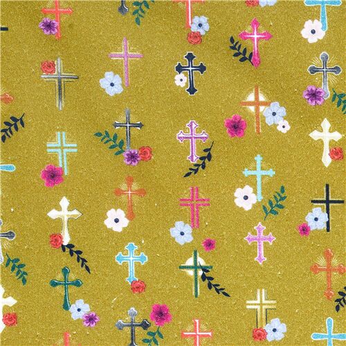 Croix Religieuse  Fleurs Colores Tissu