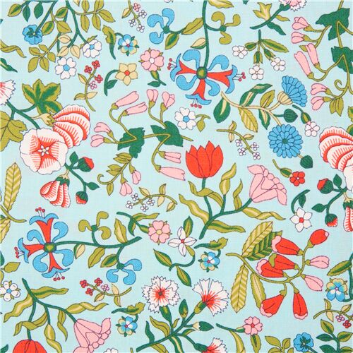 Tela con flores de campo de colores en algodn azul claro Liberty Fabrics UK Tela