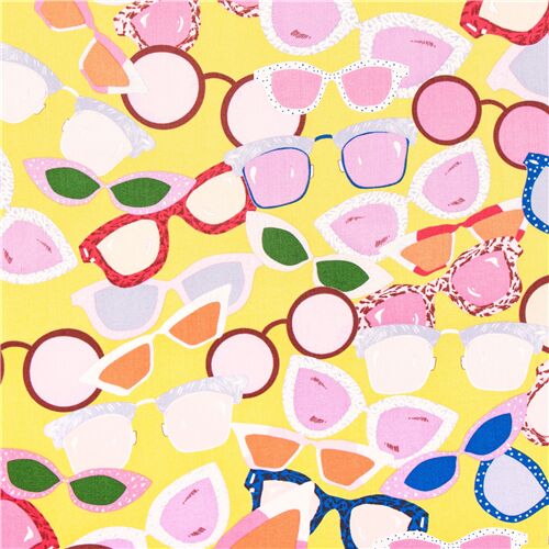 Tissu américain en coton jaune lunettes de soleil colorées rétro Tissu