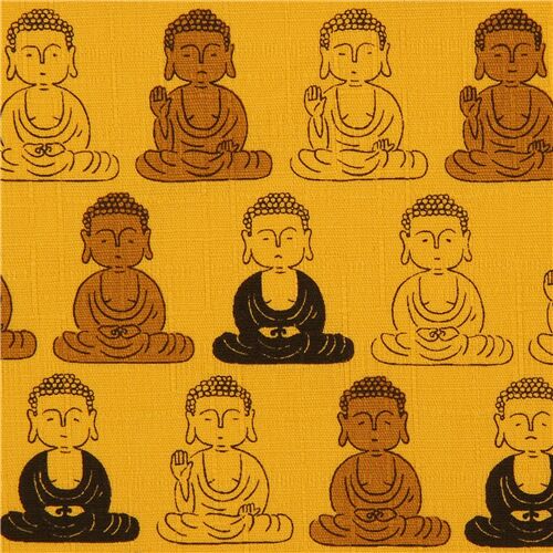 Dobby-Stoff mit Buddha-Muster in Senfgelb Stoff