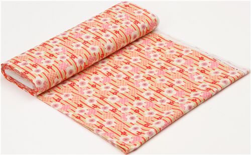 Resto de (49 x 112 cm) - Cosmo tela tramada dobby con estampado de rayas y flores de cerezo sakura 4
