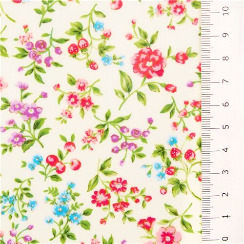 Stoffrest (33 x 110 cm) - Cremefarbenes Wachstuch mit Blumen von Cosmo 3