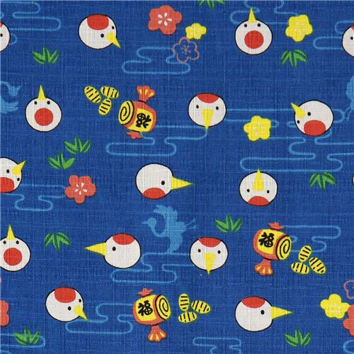 tessuto blu dobby uccelli pulcini uova dal Giappone Tessuto