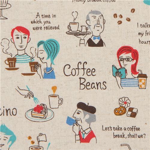 Tela de lona de Cosmo en color natural con caf y postre Tela