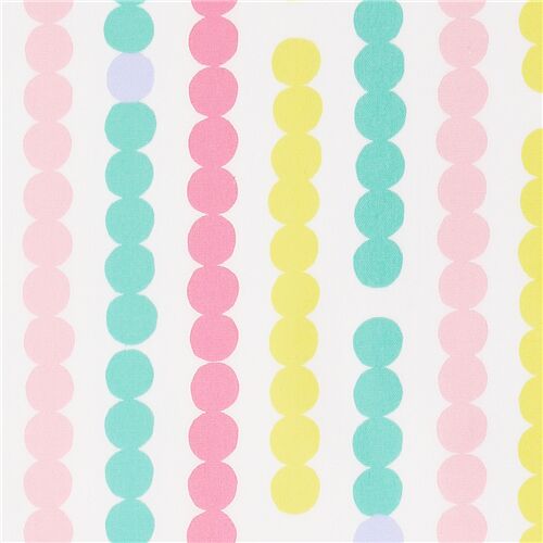Tissu Oxford lamin blanc avec des ranges de pois arc-en-ciel bouliers Tissu