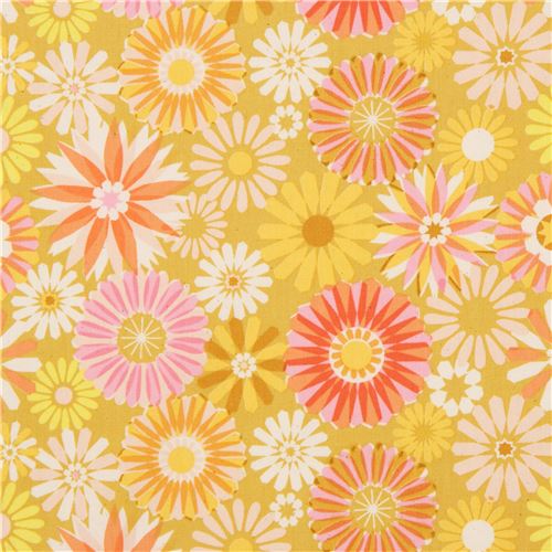 Cotton and Steel retro mustard yellow flower fabric Fabric