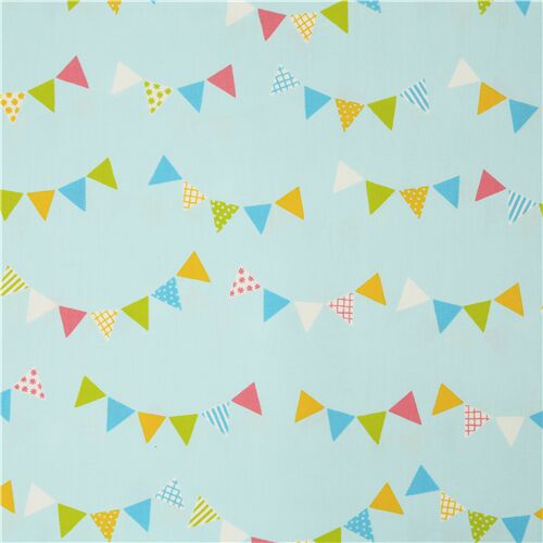 Baumwollpopeline Stoff blaue bunte Party Wimpel aus Japan Stoff