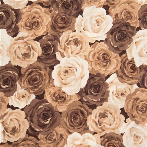 Toile à chemise en coton avec des roses marron sépia luxuriantes avec effet 3D Tissu