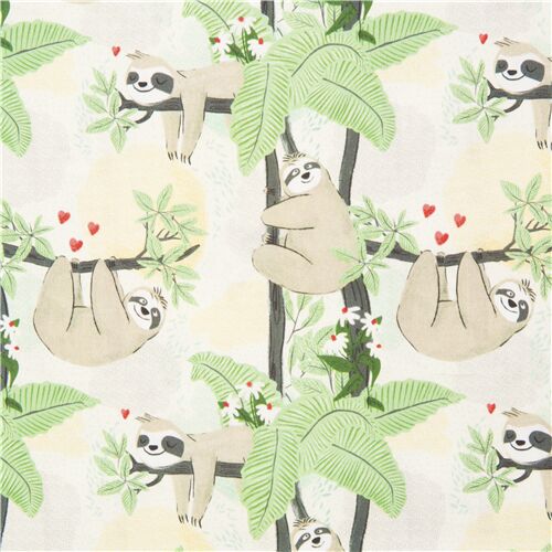 Cosy Checker Branch Sleepy Sloths Fabric