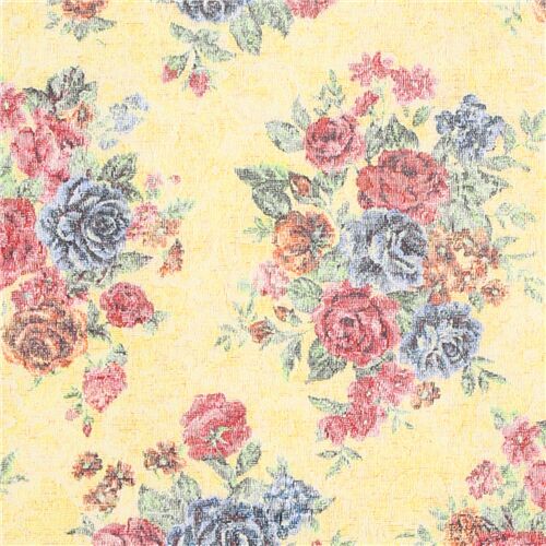 Tela oxford laminada beis crema estampado floral vintage de rosas Tela