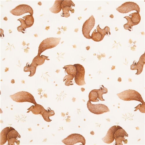 Tissu en coton crme Dear Stella avec des cureuils et des glands Tissu
