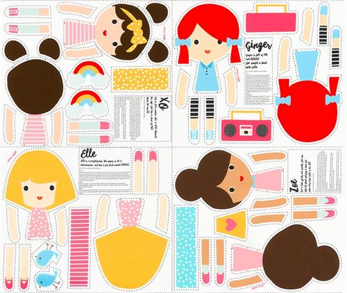 Tela para hacer muñecas de trapo DIY Girl Friends Doll Panel de Robert Kaufman Tela