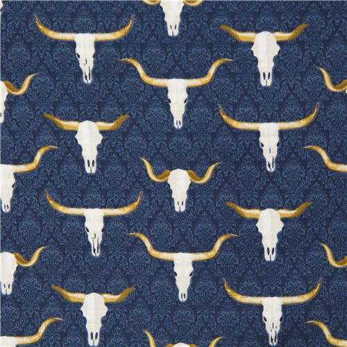Wanted Bison Skull Animal Western Fabric