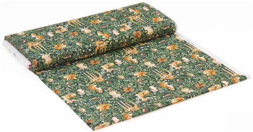 Remnant (43 x 112 cm) - Dark green cotton fabric Dear Stella hedgehog squirrel rabbit owl robin fox 3