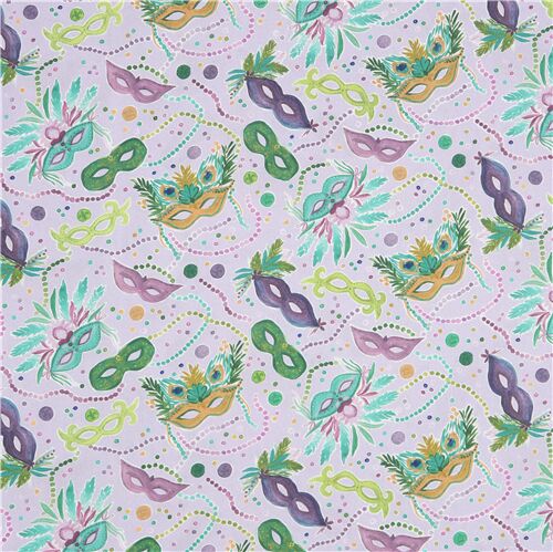 tessuto viola verde giallo Mardi Gras maschere - Ritagli (112cm x 48cm)
