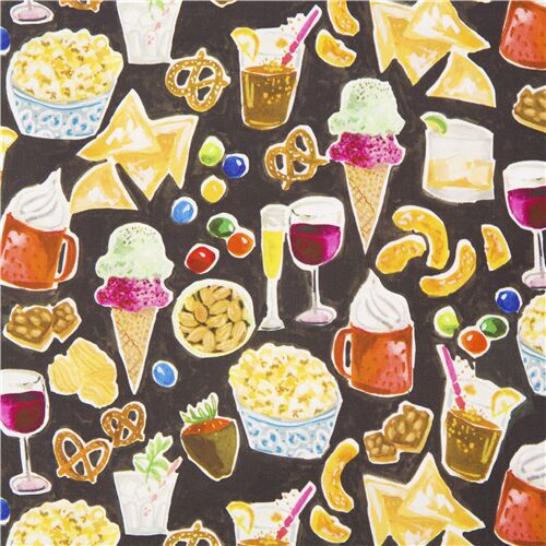 Chefs Table Watercolour Sweet Snacks Popcorn Candy Fabric