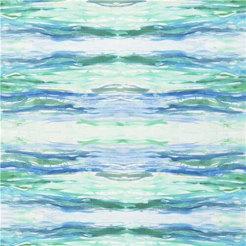 tessuto blu verde fiume strisce cotone USA Tessuto