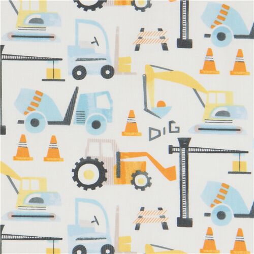 Tissu blanc avec des vhicules de construction Tissu