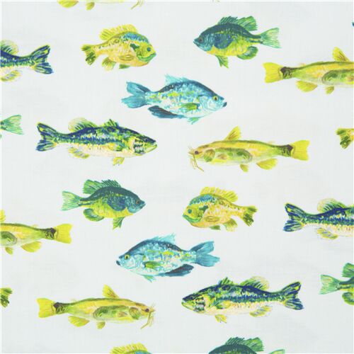 Tissu en coton avec des poissons sur fond bleu pâle Tissu