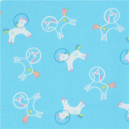 Tissu bleu avec des licornes astronautes Tissu