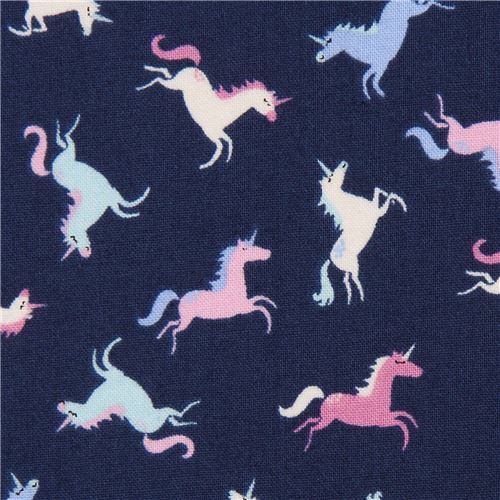 Dear Stella fabric in navy blue with colorful unicorns Fabric
