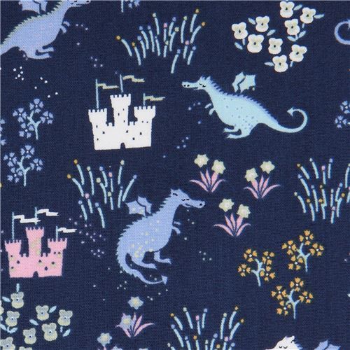 Marineblauer Stoff mit Drachen von Dear Stella Stoff