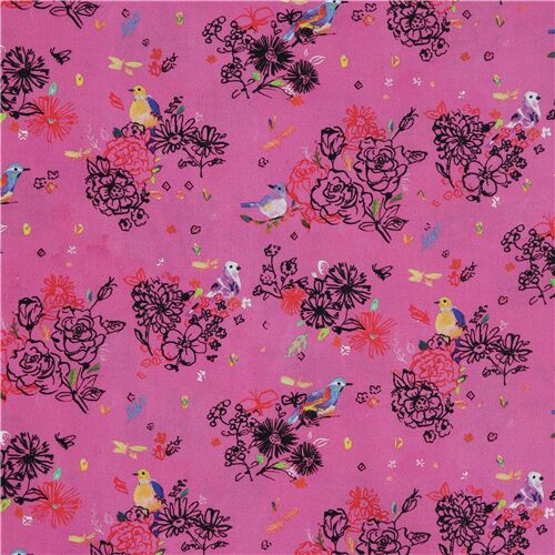 Tree of Life Floral Bird Bouquet Roses Fabric