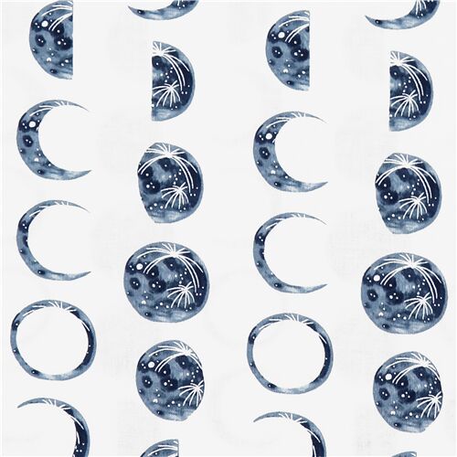 Tissu en coton blanc avec des croissants de lune bleus Tissu